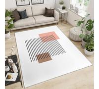 Zones Modernes aux Lignes géométriques Noires Tapis Home Decoe, Minimalisme Tapis à Carreaux Rose Brun antidérapants lavables, à appliquer au Salon Chambre (180x270cm)