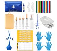 ZONEXCHIC Kit de mise bas pour chiot 52 pièces avec 4 tubes d'alimentation pour chiot, 15 colliers de mise bas pour chiot, 15 pinces à cordon, 4 gants, thermomètre numérique, balance numérique pour