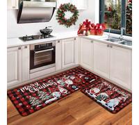 ZoneYan 2 Pièces Antidérapant Tapis Cuisine, 40 x 60 cm+ 40 x 120 cm, Tapis Bain Noëls, Nain Noël Paillasson Porte, Paillasson Sol Cuisine Noël, Nain Noël Paillassons Porte pour Cuisines, Salon
