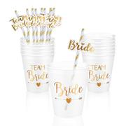 ZoneYan Gobelet EVJF, Gobelet Team Bride avec Paille, Cup EVJF Kit, Bride to be Accessoires pour Enterrement de Vie de Jeune Fille, Fiançailles, Mariage (Transparent)