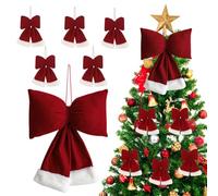 ZoneYan Gros Nœud Rouge de Noël, 6 Pcs Arcs de Noël Rouges, Gros Noeud pour Sapin PE Noël, Noeud De Noël Velours, Ensemble Rouge d'arc PE Noël, Décorations PE Noël à Gros Nœud Rouge à Suspendre