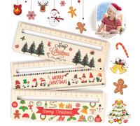 ZoneYan Règle en Bois 3Pcs, Papeterie pour enfants, Règle de Lecture Dyslexie Guidée Règles 18cm d'Étudiant, marque-pages,sapin de Noël motif du Père Noël, Noël Cadeaux Rentrée Scolaire Enfant (SD)