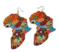 Zonfer 1 Paire Boucles d'oreilles De Couleur en Bois Carte Africaine Boucles d'oreilles À La Main États Bijoux d'oreilles pour Les Femmes