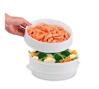 Zonfer 2 Couche Micro-Ondes À Vapeur avec Couvercle Poisson Fruits De Mer Légumes Oeufs Vapeur Ronde Micro-Ondes Nourriture Steamer26.5 X 16 Cm