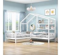 ZONJIE Lit simple 90 x 200 cm pour enfant, en bois massif, lit de sol, avec matelas, protection anti-chute, pour fille et garçon, blanc