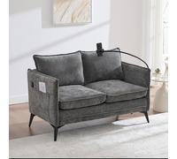ZONJIE Petit canapé d'angle 2 places, moderne et confortable, avec poches latérales, support de téléphone réglable et port de charge USB, petit canapé pour salon et chambre à coucher, gris