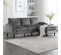 ZONJIE Petit canapé d'angle 3 places en forme de L avec 2 porte-gobelets, poches latérales et espace de rangement, canapés et canapés avec fonction couchage pour le salon, gris