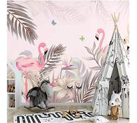 ZONOKI Flamant Rose Animal Papier Peint 3D Panoramique, Palmier De La Jungle Panoramique Tapisserie DéCoration Murale - pour le mur de fond du canapé TV du salon 400 x 280 cm