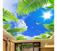 ZONOKI Papier Peint 3D Panoramique Plafond Ciel Bleu Nuages Blancs Plage Arbre, Trompe L'Oeil Papier Peint Photo Poster Geant DéCor Mural - pour Le Mur de Fond Du Canapé Tv Du Salon 150 x 100 cm