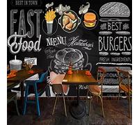 ZONOKI Papier Peint Panoramique Burger De Restauration Rapide Tableau Noir Poulet Frit, Photo Papier Peint Grand Murale 3D - pour Décoration murale de restaurant de café de cuisine 200 x 140 cm