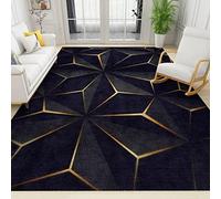 ZONOKI Tapis de Salon à Rayures Géométriques Modernes Noires et Dorées - Poils Ras, Dessin Abstrait au Trait Irrégulier, Lavable en Machine - pour Salon, Chambre et Salle à Manger - 120 x 170 cm