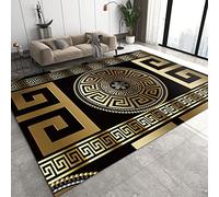 ZONOKI Tapis de Salon Clé Grecque Vintage Or Noir - Rayures Géométriques Abstraites Modernes 3D, Lavable en Machine, Antidérapant pour Chambre Salle à Manger - 60 x 90 cm