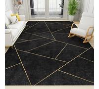 ZONOKI Tapis de Salon Lignes IrréGulièRes GéOméTriques Modernes, Tapis Lavable en Machine Rayures Abstraites en Or Noir de Luxe LéGer - pour Salon Chambre Salle à Manger Bureau - 140 x 200 cm