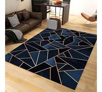 ZONOKI Tapis de Salon Rayures Dorées Irrégulières Géométriques Modernes, Poils Ras Texture de Marbre Bleu Dégradé, Lavable en Machine - pour Salon Chambre Salle à Manger - 120 x 170 cm