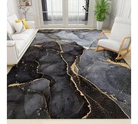 ZONOKI Tapis de Salon Texture Marbre Noir Et Or Moderne, Tapis Lavable en Machine Art Abstrait à L'Encre DoréE de Luxe LéGer Grand Tapis Poils Ras - pour Salon Chambre Salle à Manger - 80 x 150 cm
