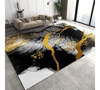 ZONOKI Tapis de Texture Abstraite De Marbre d'Or Noir De Luxe, Art Moderne à Rayures Géométriques Dorées - Lavable en Machine pour Salon, Chambre, Salle à Manger - 120 x 170 cm