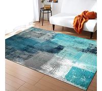 ZONOKI Tapis Salon Art Abstrait Turquoise Et Gris, Grand Tapis de Salon Peinture se Graffiti Cyan Vintage, Tapis Lavable en Machine - pour Salon, Chambre, Salle à Manger, Ferme - 140 x 200 cm