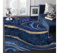ZONOKI Tapis Salon Marbre d'or Bleu Marine Nordique, Tapis Poils Ras Texture se Tourbillon Doré Abstrait Luxueux, Tapis Lavable en Machine - pour Salon, Chambre, Salle à Manger, Ferme - 160 x 230 cm