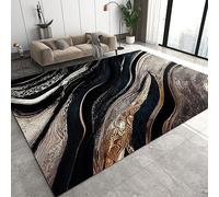 ZONOKI Tapis Salon Texture De Marbre d'or Noir De Luxe LéGer, Grand Tapis de Salon Rayures DoréEs Abstraites Vintage, Tapis Lavable en Machine - pour Salon Chambre Salle à Manger - 160 x 230 cm