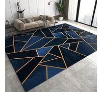 ZONOKI Tapis Salon Texture de Marbre GéOméTrique Bleu Noir DéGradé, Grand Tapis Poils Ras Lignes DoréEs Abstraites IrréGulièRes de Luxe LéGer - pour Salon Chambre Salle à Manger Bureau - 120 x 170 cm