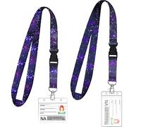 Zonon 2 Sets de Lanière avec Porte-Cartes Rigide Lanière Galaxie Sangle de Cou Porte-Badge Transparent d'Identification Porte-Badge Vertical Horizontal en PVC pour Bureau, Clés, Carte de Crédit