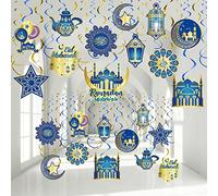 Zonon 30 Pcs Décorations du Ramadan Moubarak Décor de Lanterne Étoile | Bleu et or, Tourbillon Suspendu, Feuille de Plafond, Dorée Brillante, Pour Fête de l'Aïd El-Fitr, Ramadan Moubarak