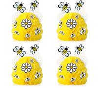 Zonon 4 Pcs Centres de Table en Forme d'abeille Centres de Table en Nid d'abeille Jaune avec Autocollants en Forme d'abeille et de Tournesol Décoration pour Fête Anniversaire Baby Shower