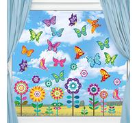 Zonon 72 Pièces Autocollants de Fenêtre de Printemps Eté Autocollants de Fenêtres de Fleurs Papillons Décorations d'Été Anti Collision pour Fenêtres en Verre pour Maison Bureau École Fête
