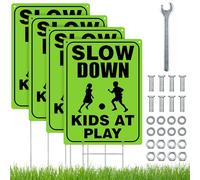 Zonon Lot de 4 panneaux de sécurité « Slow Down Children at Play » pour rue avec fil métallique H - Panneau d'avertissement pour enfants en jeu - Panneaux réfléchissants pour quartiers - Panneau de
