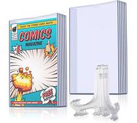 Zonon Lot de 5 présentoirs de bandes dessinées comprenant des pochettes de bande dessinée et des chevalets en plastique transparent, 19 x 27 cm, protecteurs de magazines pour collectionneurs, support