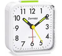 Zonopy Réveil analogique silencieux avec lumières nocturnes, fonctionnement à piles, snooze, alarme puissante, écran lumineux, design portable