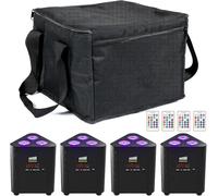ZonQoonz 4 pièces Batterie RGBW 3 LED par projecteur avec sac et télécommande, 4400 mA rechargeable DMX lumière de scène Uplight avec indicateur de puissance pour DJ discothèque fête mariage Halloween