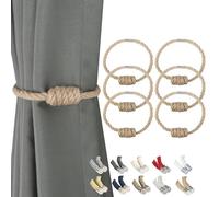 ZONSHJDKR Embrasses de Rideaux en Corde tressée Faite Main, embrasses magnétiques, tissées Modernes avec nœud raffiné, Attaches for et décoration intérieure(Jute,6 Pack)