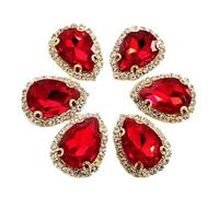 ZONSHJDKR Strass Lot de 10 Strass à Coudre en Forme Goutte, Couleur Rouge, Fond doré, décoration Mariage(18x25mm 10pcs)