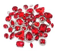 ZONSHJDKR Strass Lot de 50 Strass en Cristal, Tailles variées, Formes, chaîne, Pierres, Argent, sertissage, Accessoires for vêtements et Couture(Red)