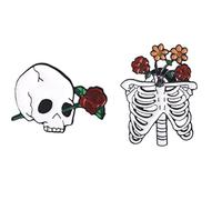 Zonster 1 Set Gothique Crâne Rose Broche Broche Squelette Fleur Death Pin en Cuir Badge Couple Couple Halloween Bijoux Cadeaux
