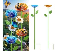 ZONSUSE Abreuvoir pour Abeilles Jardin, Mangeoire Papillon & Bain d'Abeilles, Piquet Fleur Métal Coloré, Station d'Eau Insectes Décoration Extérieur Cadeau Jardinage (2 Pièces)