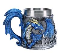 ZONSUSE Chope Dragon 3D, Tasse à Café Dragons en Acier Inoxydable, Mug Gothique avec Anse en fForme D'aile de Dragons, Cadeau Personnalisé Hommes, Décoration de Fête Gothique 450 ml (Bleu Dragon)