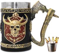ZONSUSE Chope Viking,Tasse Viking en Acier Inoxydable,Chope à Bière Médiévale,Tasse de Crâne Viking,Mug de Hache Viking, Cadeau Homme Original pour Papa Père Mari Frère Petit Ami 600ml (Hache)