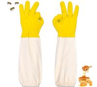 ZONSUSE Gants D'apiculture en Peau de Chèvre,Gants Protégés pour Apiculteur à Manches Longues en Toile, Gants de Travail de Jardinage, Matériel Apicole Compatible avec les Tenues de Protection (Jaune)