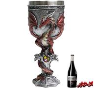 ZONSUSE Gobelet Dragon Médiéval, Calice Gothique Ptérosaure, Tasse en Acier Inoxydable Dragon, Calice Fantasy avec Croix et Pierre Précieuse, Fête Fantastique Bar Décoration 200 ml (Rouge B)