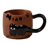 ZONSUSE Tasse Chat Noire Mignonne, Tasse à café en Chaton 3D, avec Anse en Forme de Queue, Mug en Céramique Amusant avec des Animaux, Cadeau pour Femme Ami Enfant, 380ml (Chat-Brun)