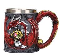 ZONSUSE Tasse Dragon Gothique, Chope en Acier Inoxydable Dragon, avec Poignée en Queue de Ptérosaure, Mug Café en Pierres Précieuses Dragons Médiévaux, Cadeau D'anniversaire Original 450 ml (Rouge)