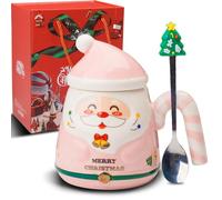 ZONSUSE Tasse Père Noël, Tasse à Café de Christmas Originale, Mug Noel Enfant, Merry Christmas Mug, avec Anse en Canne à Sucre et Cuillère Arbre, Idee Cadeau pour Homme Femme 400ml (A-Rose)