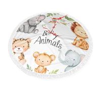 Zoo Jupe de sapin de Noël 76 cm, motif éléphant mignon avec pompons, décoration de fête