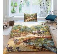 Zoo Mode Unique 3D Microfibre Literie Parure De Lit Linge De Lit avec Fermeture Éclair Taies d'oreiller Safari Parks All Animals Elephants Giraffes and Other Animals Housse De Couette Super Douce Et