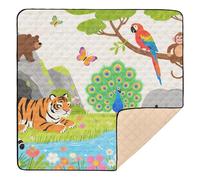 Zoo Tapis de gym et d'activités rembourré doux pour bébé Motif singe éléphant Pour bébé et enfant 127 x 127 cm
