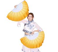 Zooboo Dance Hand Held Fan - 1 Paire chinois portatif pliable style vintage Portable personnalisé Tai Chi Kungfu Dancing pliant les fans Décoration pour femme enfants Danse - Soie et plastique - 33 cm, jaune