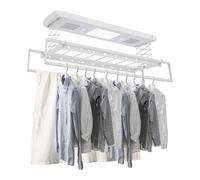 Zoobotanica Séchoir à linge électrique avec télécommande, Sèche-linge de plafond électrique avec ventilateur et éclairage LED, Porte-vêtements 1,3-2,15 m, hauteur de levage électrique de 1,1 m (Blanc)