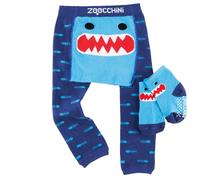 ZOOCCHINI Pantalon d'éveil pour bébé/enfant avec genouillères antidérapantes en silicone et chaussettes antidérapantes assorties, Sherman le requin, 6-24 mois
